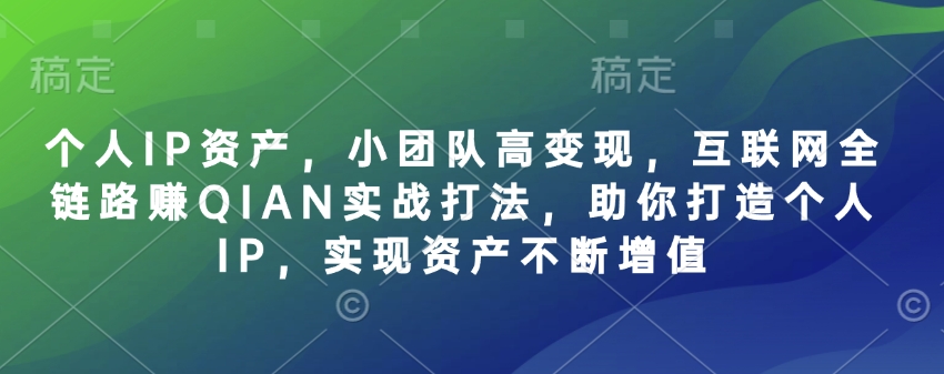 个人IP资产，小团队高变现，互联网全链路赚QIAN实战打法，助你打造个人IP，实现资产不断增值-忧忧资源网