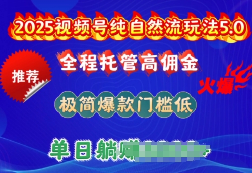2025视频号纯自然流玩法5.0，全程托管高佣金，极简爆款门槛低，单日收益多张【揭秘】-忧忧资源网