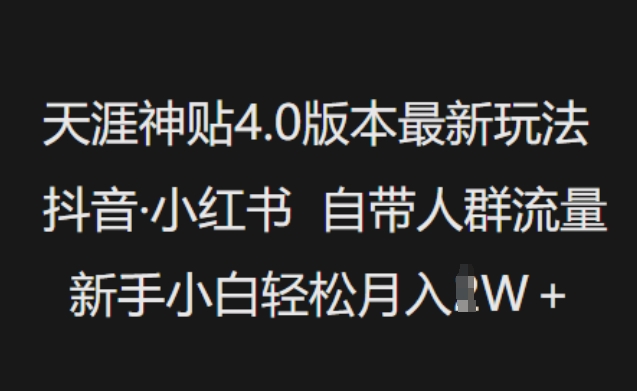 天涯神贴4.0版本最新玩法，抖音·小红书自带人群流量，新手小白轻松月入过W-忧忧资源网