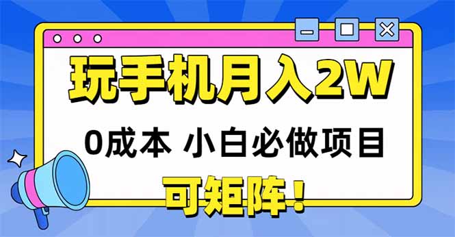 玩玩手机月入20000+，0成本小白必做项目，可矩阵-忧忧资源网