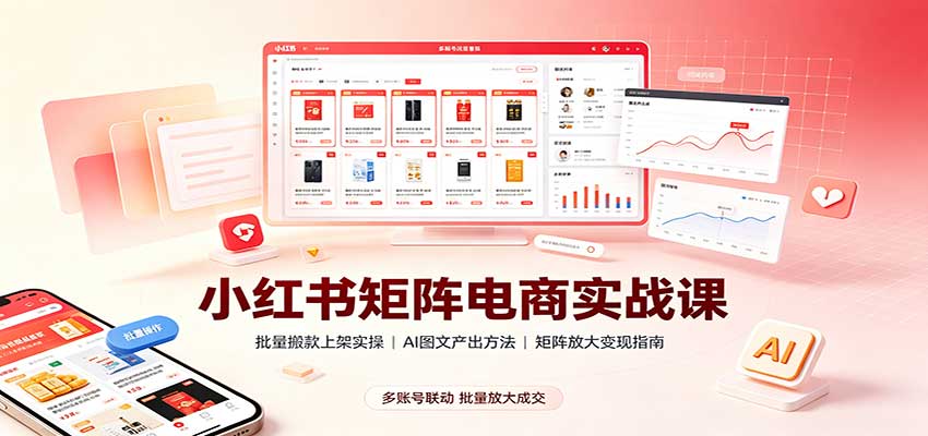 小红书矩阵电商实战课：批量搬款上架实操，AI图文产出，矩阵放大变现指南-幽忧帮