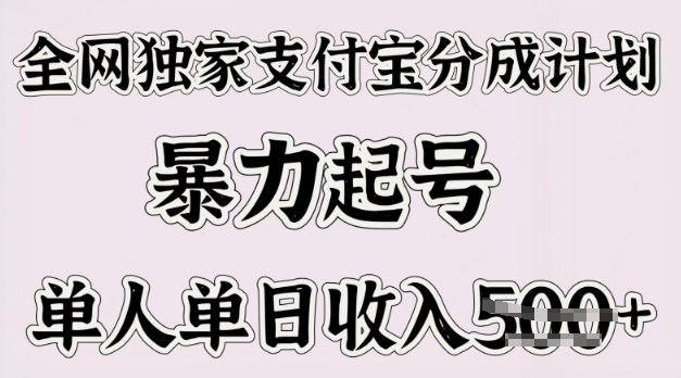全网独家支付宝分成计划，暴力起号，单人单日收入多张-忧忧资源网