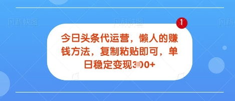 今日头条代运营，无需自己运营，每天花费十秒钟发布视频，单日稳定变现3张【揭秘】-忧忧资源网