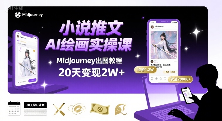 小说推文干货分享之AI绘画MJ出图实操课，用Midjourney做小说推文，20天挣2w-幽忧帮
