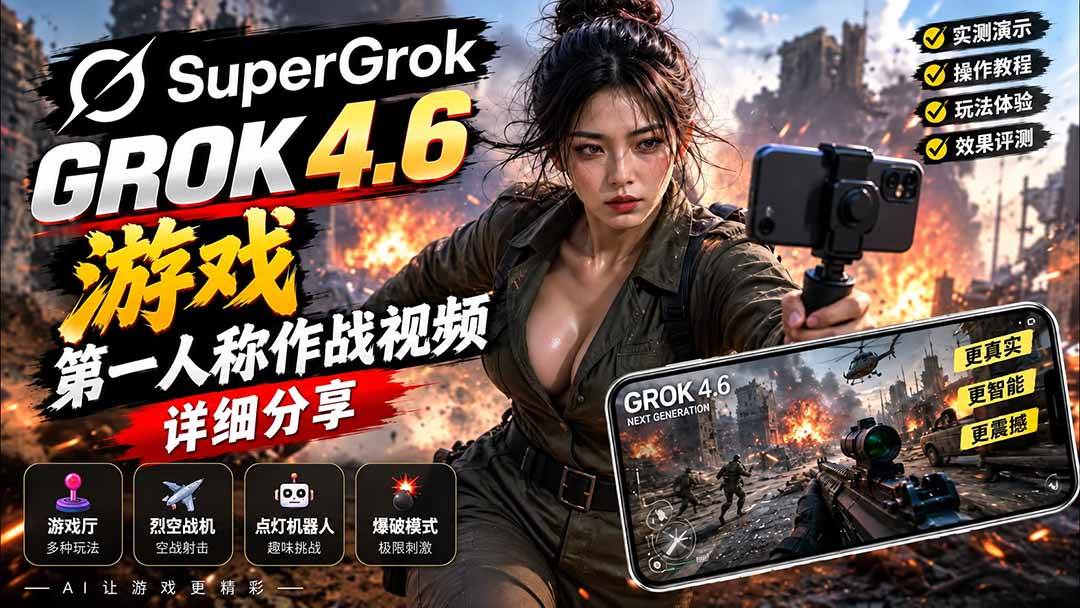 (20502期)Grok 4.6 也能做游戏?第一人称作战视频实测|玩法详细讲解-幽忧帮