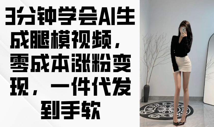 3分钟学会AI生成腿模视频，零成本涨粉变现，一件代发到手软-忧忧资源网