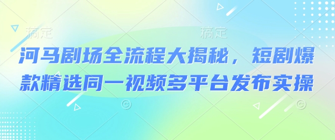 河马剧场全流程大揭秘，短剧爆款精选同一视频多平台发布实操-忧忧资源网