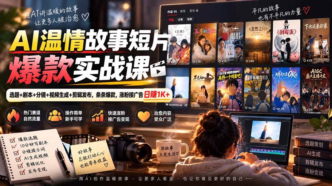 (20477期)AI温情故事短片爆款实战课-更新|选题+剧本+分镜+视频生成+剪辑发布,条条爆款,涨粉接广告日赚1K+-幽忧帮