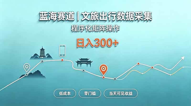 (20478期)蓝海赛道 文旅出行数据采集 程序化矩阵操作 低成本 零门槛 当天可见收益 日入300+-幽忧帮