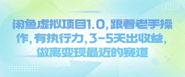 闲鱼虚拟项目1.0，跟着老手操作，有执行力，3-5天出收益，做离变现最近的赛道-忧忧资源网