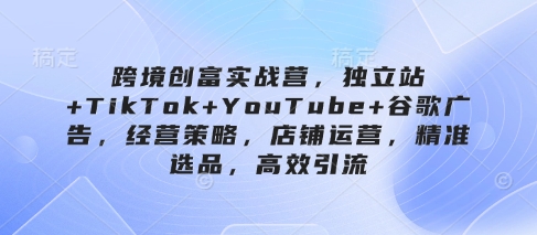 跨境创富实战营，独立站+TikTok+YouTube+谷歌广告，经营策略，店铺运营，精准选品，高效引流-忧忧资源网