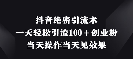 抖音绝密引流术，一天轻松引流100+创业粉，当天操作当天见效果-忧忧资源网