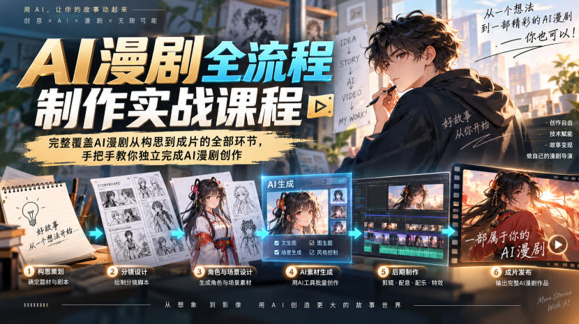 AI漫剧全流程制作实战课程，完整覆盖AI漫剧从构思到成片的全部环节，手把手教你独立完成AI漫剧创作-幽忧帮