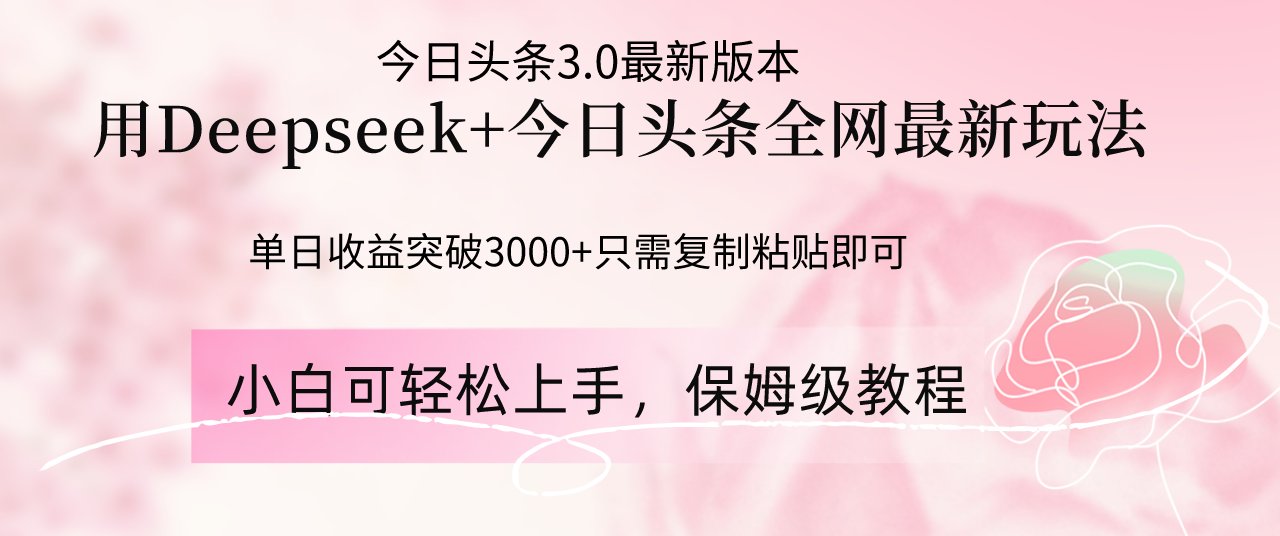 Deepseek结合今日头条全网最新玩法，单日收益突破3000+，只需要简单的…-忧忧资源网
