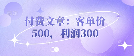 付费文章：客单价500，利润300-忧忧资源网