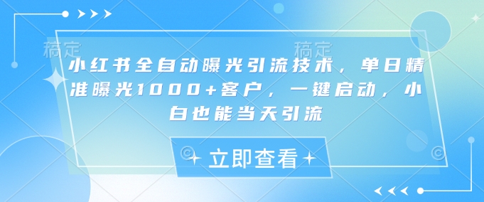 小红书全自动曝光引流技术，单日精准曝光1000+客户，一键启动，小白也能当天引流【揭秘】-忧忧资源网