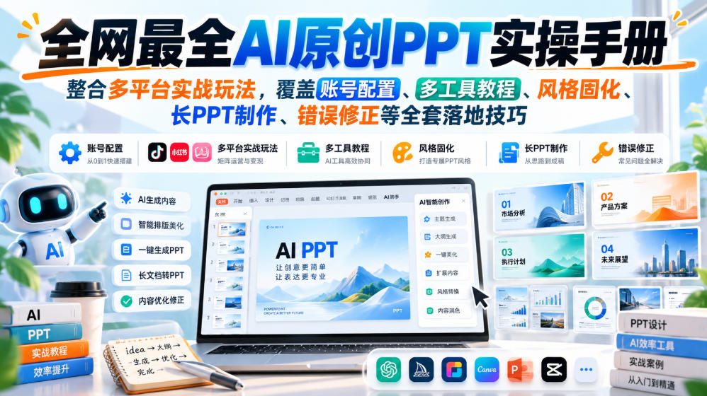 全网最全AI原创PPT实操手册，整合多平台实战玩法，覆盖账号配置、多工具教程、风格固化、长PPT制作、错误修正等全套落地技巧-幽忧帮