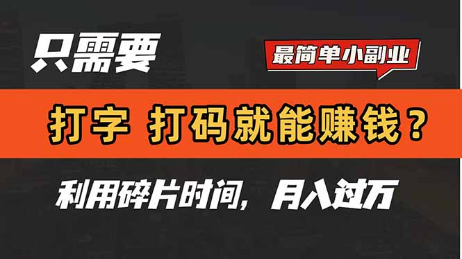 只需要打字，打码，就能赚钱？简单的赚钱小副业，利用碎片时间，月入过万-忧忧资源网