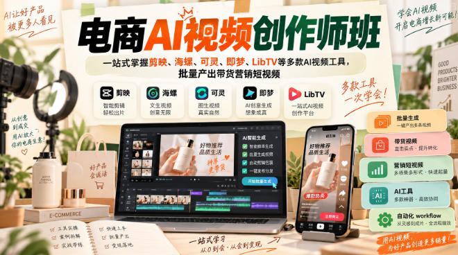 电商AI视频创作师班,一站式掌握剪映、海螺、可灵、即梦、LibTV等多款AI视频工具,批量产出带货营销短视频-幽忧帮