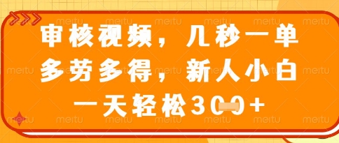 视频审核员，几秒一单，不限时间，不限地点，多做多得，新人小白一天轻松几张+【揭秘】-忧忧资源网