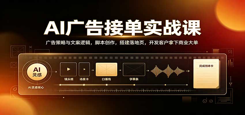 AI广告接单实战:广告策略与文案逻辑,脚本创作,搭建落地页,开发客户拿下商业大单-幽忧帮