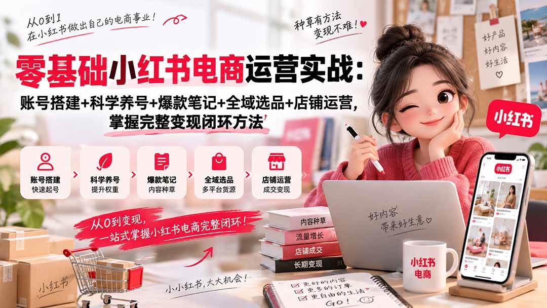 (20467期)零基础小红书电商运营实战:账号搭建+科学养号+爆款笔记+全域选品+店铺运营,掌握完整变现闭环方法-幽忧帮