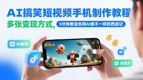 AI搞笑短视频手机制作教程，多张变现方式，5分钟教会你用AI做不一样的西游记-幽忧帮
