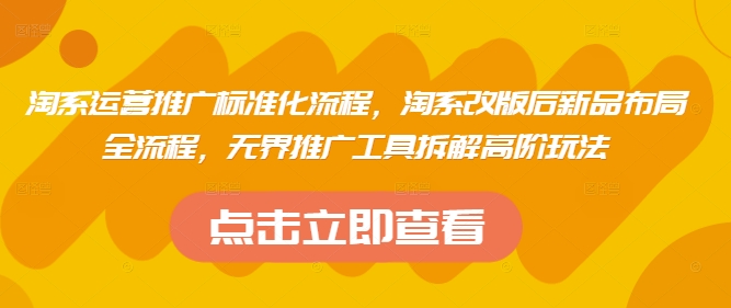 淘系运营推广标准化流程，​淘系改版后新品布局全流程，无界推广工具拆解高阶玩法-忧忧资源网