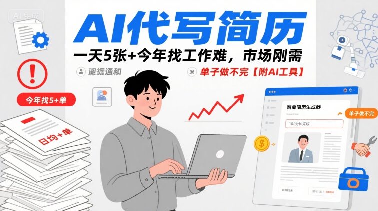 AI代写简历，一天5张+今年找工作难，市场刚需，单子做不完【附AI工具】-幽忧帮