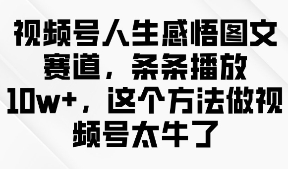 视频号人生感悟图文赛道，条条播放10w+，这个方法做视频号太牛了-忧忧资源网