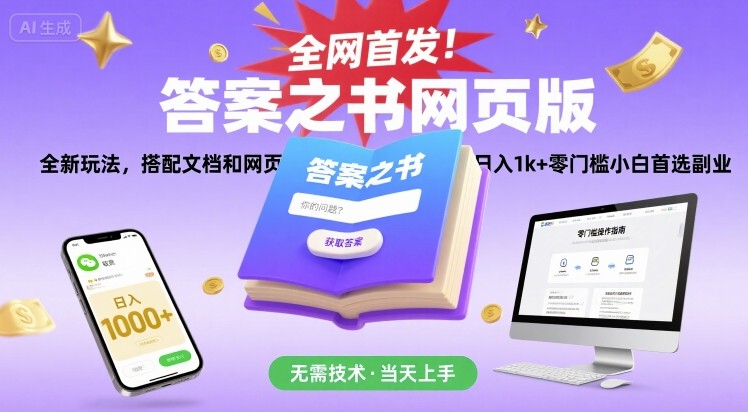 全网首发！答案之书网页版，全新玩法，搭配文档和网页，日入1k+零门槛小白首选副业【揭秘】-幽忧帮
