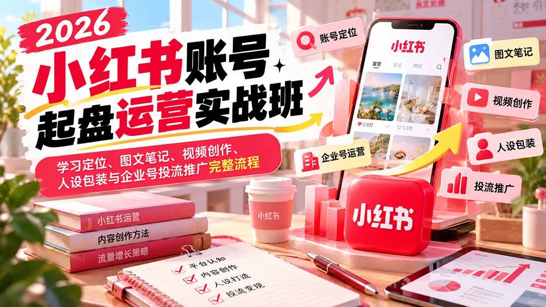 （20647期）2026小红书账号起盘运营实战班：学习定位、图文笔记、视频创作、人设包装与企业号投流推广完整流程-幽忧帮