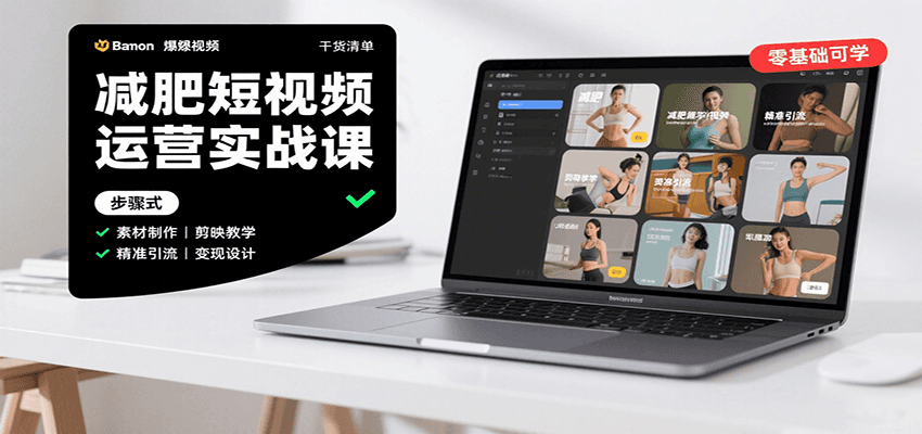 减肥短视频运营实战课：含素材制作、剪映教学，讲精准引流、变现设计与内容模板技巧-幽忧帮