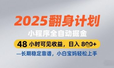 2025小程序全自动掘金，48 小时可见收益，日入8张，长期稳定靠谱，小白宝妈轻松上手【揭秘】-忧忧资源网