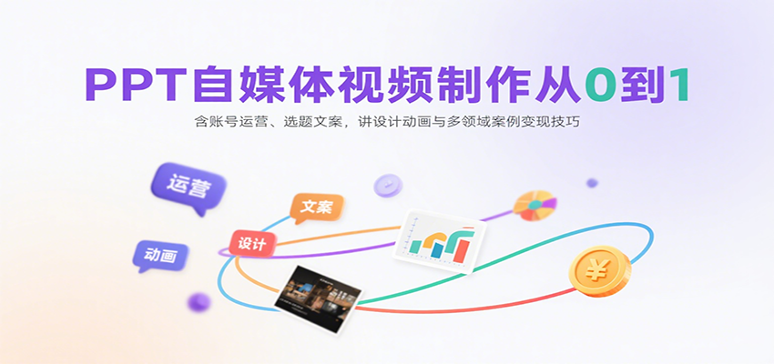 PPT自媒体视频制作从0到1：含账号运营、选题文案，讲设计动画与多领域案例变现技巧-幽忧帮