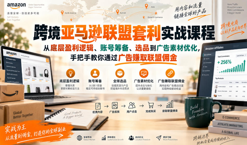 跨境亚马逊联盟套利实战课程,从底层盈利逻辑、账号筹备、选品到广告素材优化,手把手教你通过广告賺取联盟佣金-幽忧帮