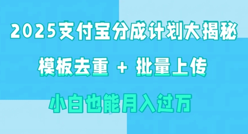 2025支付宝分成计划大揭秘  模板去重 批量上传 小白也能月入过w-忧忧资源网