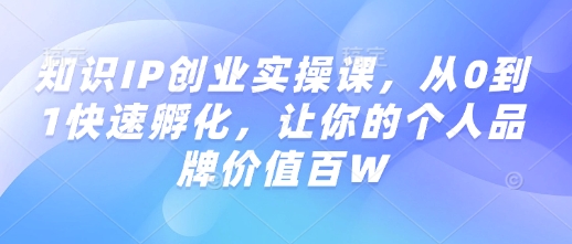 知识IP创业实操课，从0到1快速孵化，让你的个人品牌价值百W-忧忧资源网