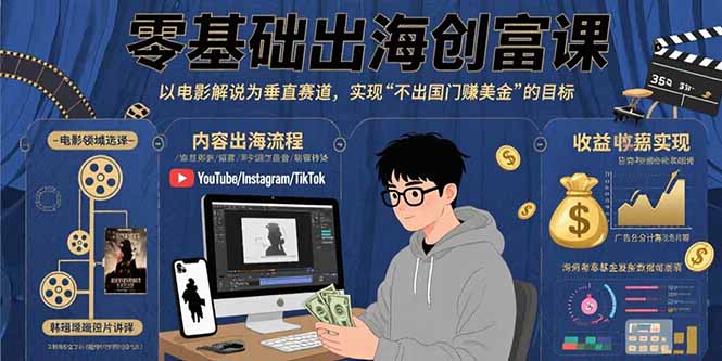 零基础出海创富课：以电影解说为垂直赛道，实现不出国门赚美金的目标-幽忧帮