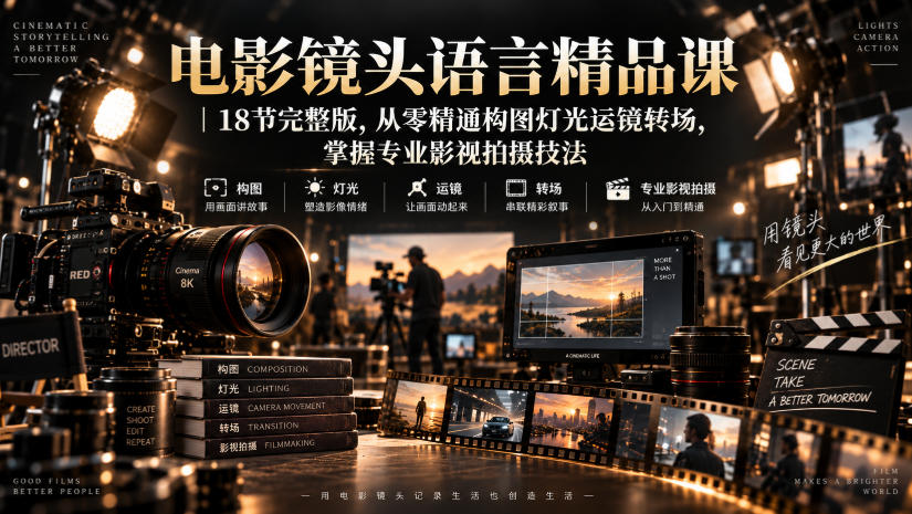 电影镜头语言精品课|18节完整版,从零精通构图灯光运镜转场,掌握专业影视拍摄技法-幽忧帮