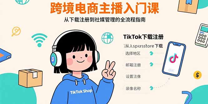 跨境电商主播入门课，TikTok下载注册，支付工具配置，社媒账号管理全流程-幽忧帮