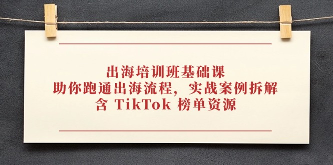 出海培训班基础课，助你跑通出海流程，实战案例拆解，含 TikTok 榜单资源-忧忧资源网