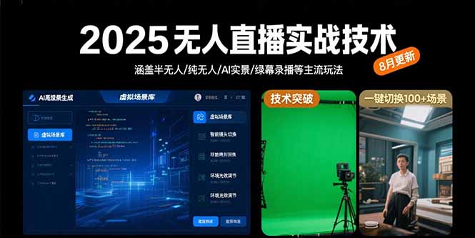 2025无人直播实战技术-8月，涵盖半无人/纯无人/AI实景/绿幕录播等主流玩法-幽忧帮
