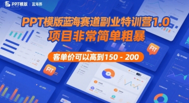 PPT模版蓝海赛道副业特训营1.0，项目非常简单粗暴，客单价可以高到150-200-幽忧帮